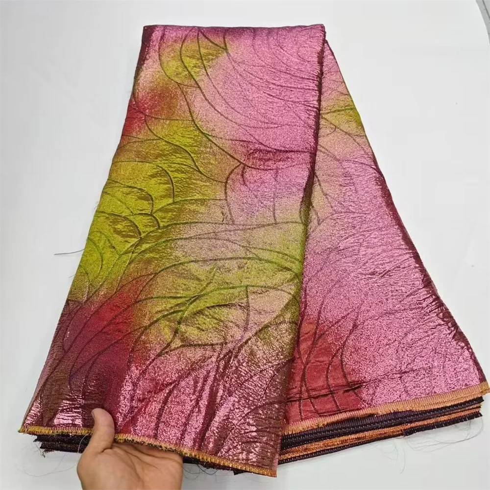 Tissu de luxe Jacquard brocart africain jaune pour femmes nigérianes, motif Floral damassé doré, matériel pour robe en dentelle, Brocard Tissu 5 Yard DB14