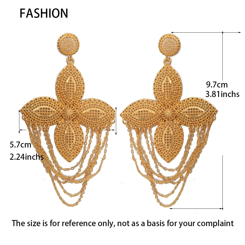 Boucles d'oreilles documents en or pour femmes et filles, boucles d'oreilles de mariage en métal, cadeaux de bijoux, mode, Éthiopie, Afrique, Dubaï, enfants