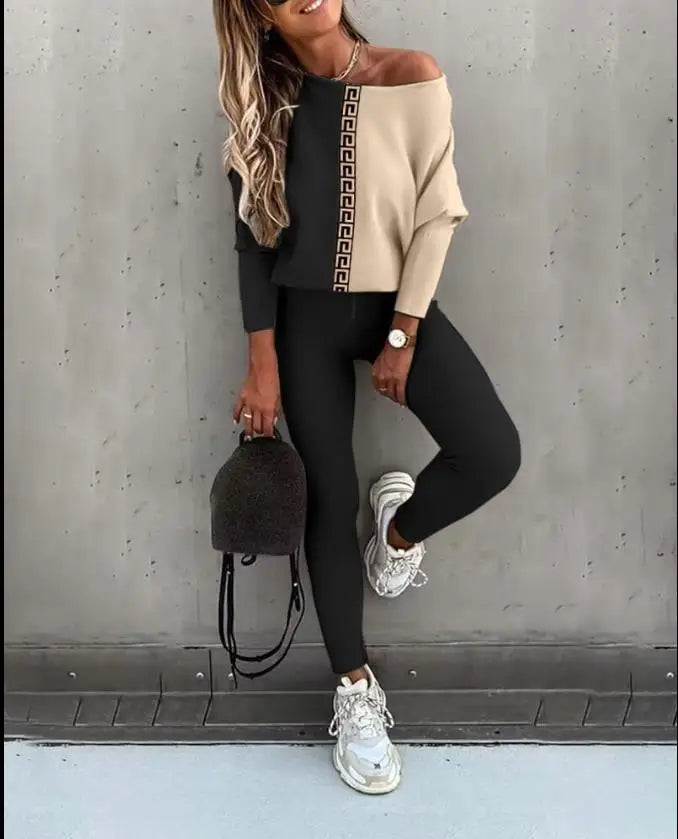 Ensemble 2 pièces imprimé pour femme, tenue de sport décontractée, pantalon de jogging en V, ensembles trempés, vêtements de survêtement, automne