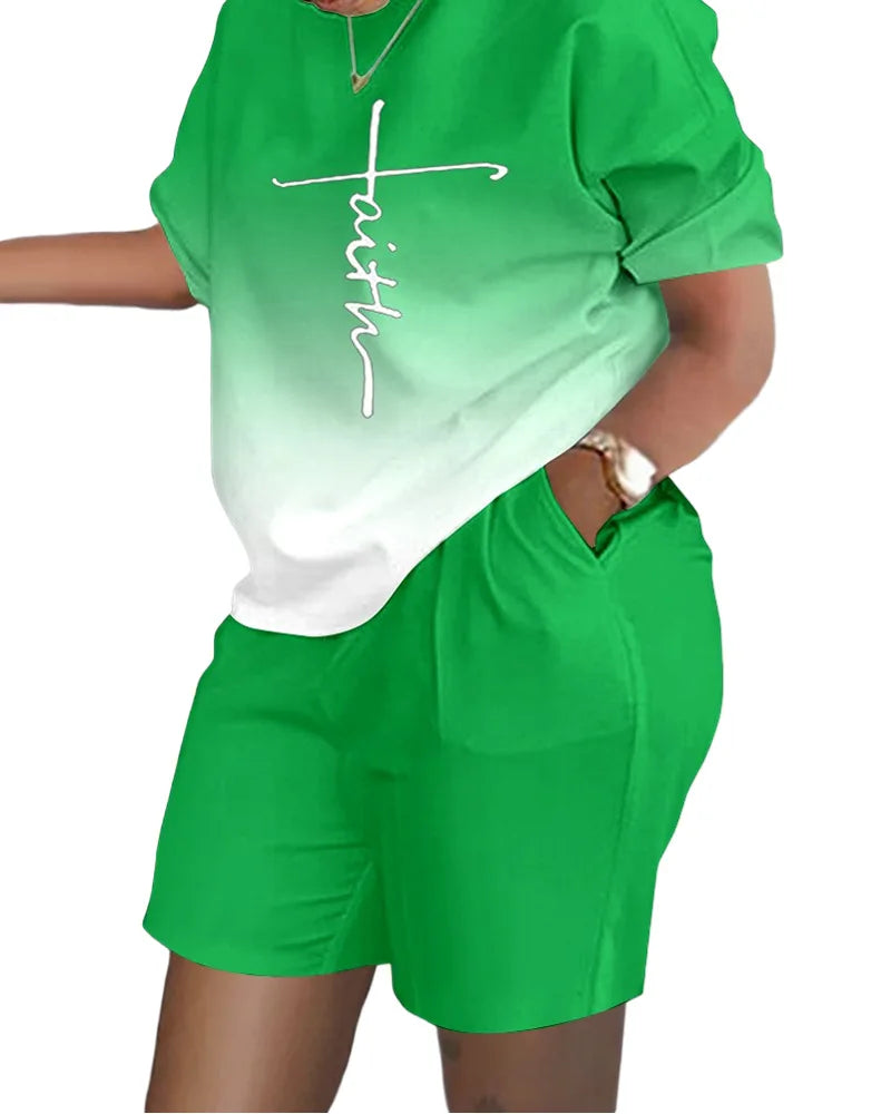 T-shirt et short College pour femmes, tenues d'été décontractées, t-shirt à manches courtes de bureau, ensembles courts à poches, 2024, ensemble 2 pièces