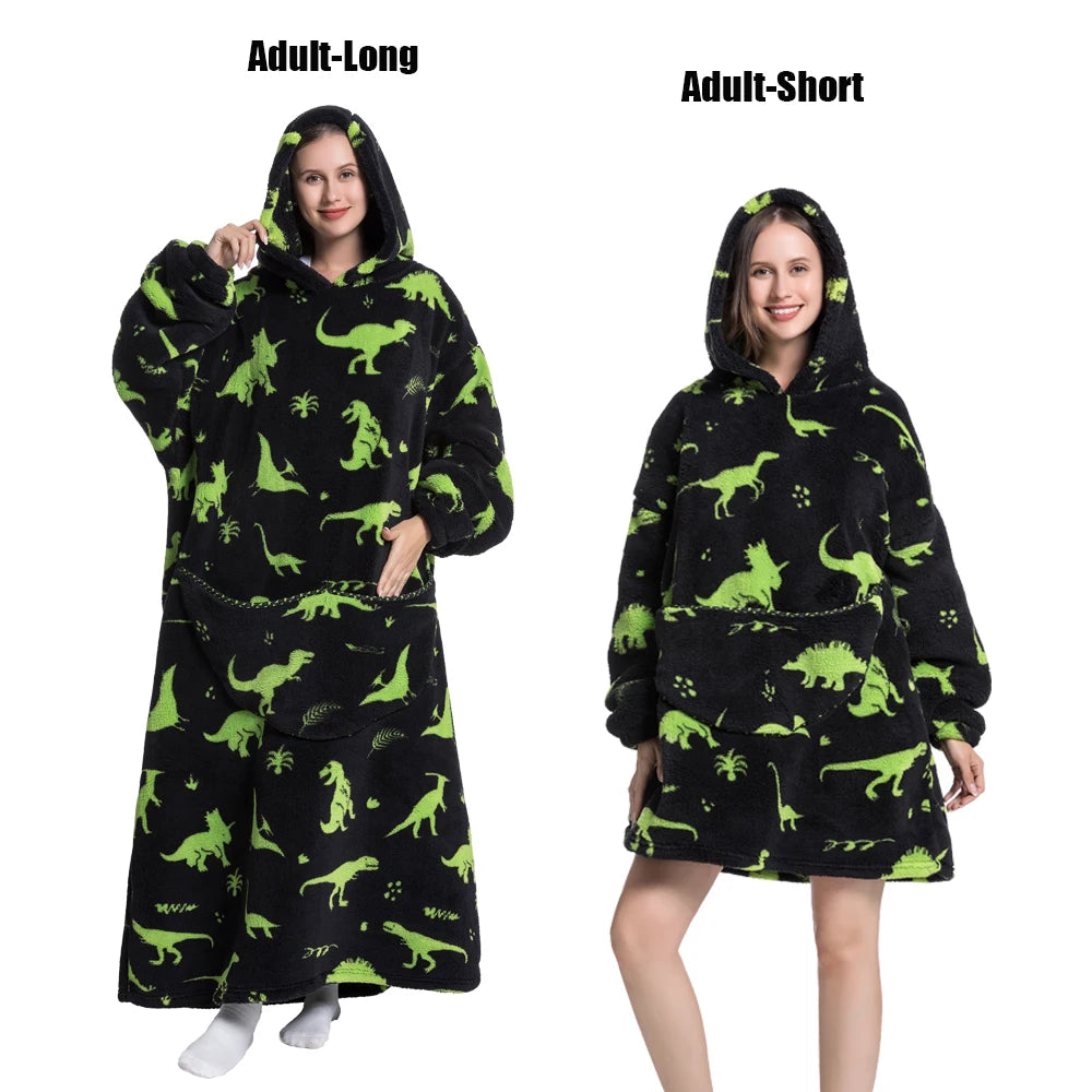 Femmes couvertures avec manches adulte Super chaud surdimensionné sweats à capuche hiver en peluche flanelle pyjama sweat hommes femmes couverture portable