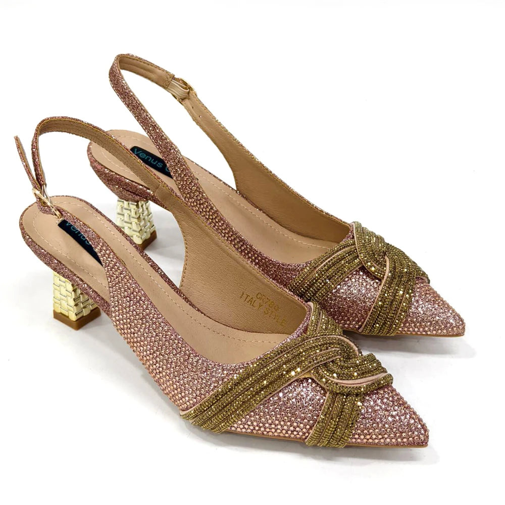 Venus Chan 2024 Design spécial haute qualité couleur Orange femmes africaines chaussures et sac ensemble avec cristal brillant pour la fête de mariage