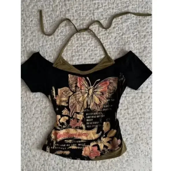 Vintage vêtements femmes imprimer Sexy Punk Streetwear mince Femme t-shirts chemise gothique décontracté Grunge t-shirts 2000s Emo Y2k haut court