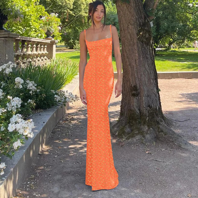 Hawthaw Women Elegant Sleeveless Floral Printed Bodycon Backless Long Dress 2024 Summer Clothes Wholesale Items For Business
