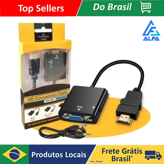 ALFA Cabo Adaptateur Convertisseur Hdmi Para Vga Com Saída P2 De Audio