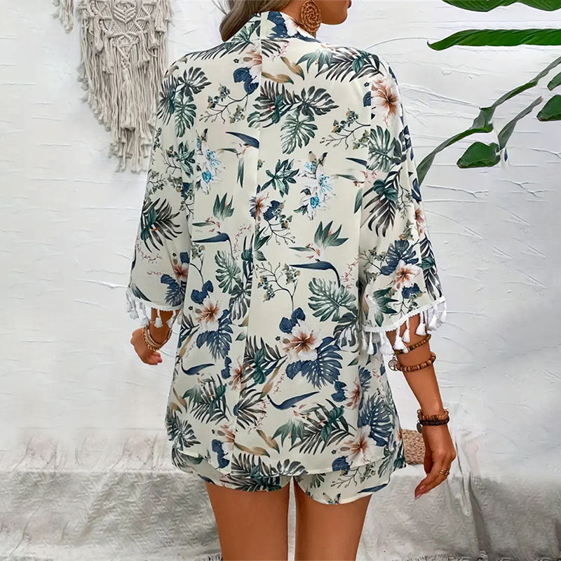 Chemise hawaïenne à manches courtes pour femmes, deux pièces, imprimée, protection solaire