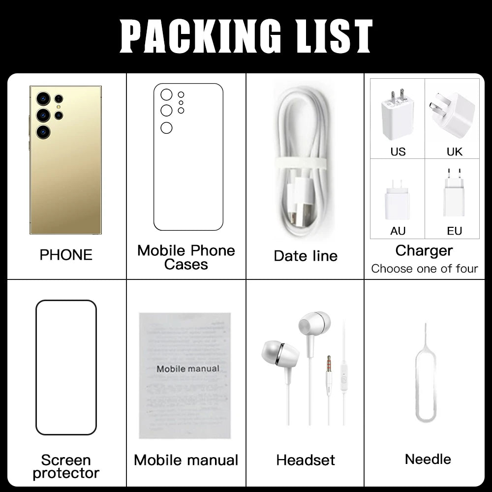 2025 NOUVEAU S26 Ultra téléphones portables Smartphone d'origine 5G double SIM Android 14 téléphone portable Snapdragon 8 gen 3 téléphones mobiles intelligents
