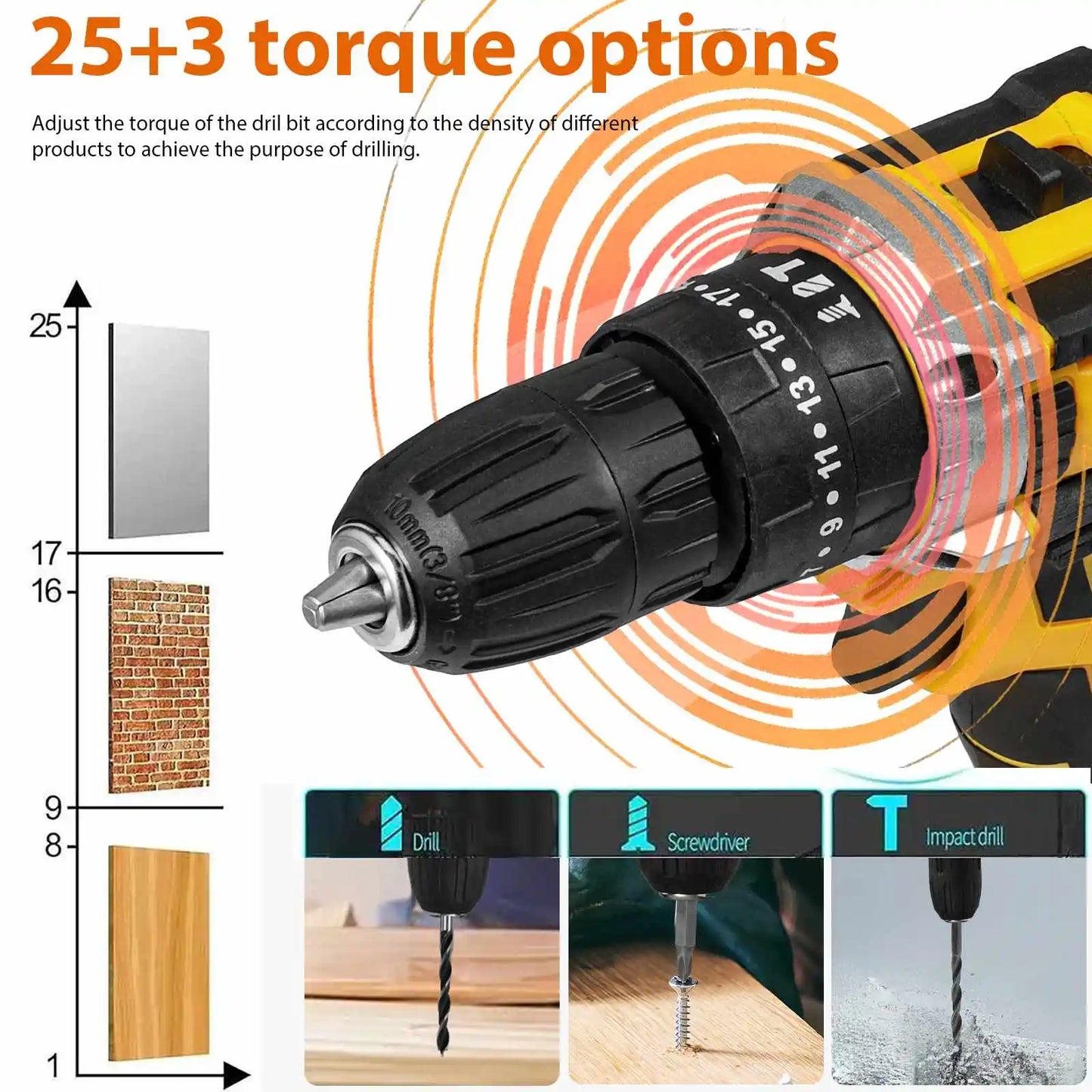 28V Cordless Impact Drill Electric Screwdriver Electric Hammer Drill Mini Wireless Hand Drill Lithium-Ion Battery Power Tools