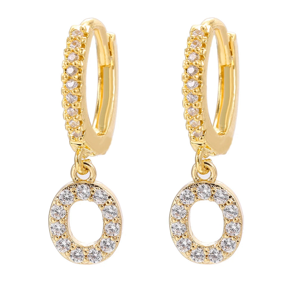 26 lettres anglaises cubique Zircon oreille Piercing boucle d'oreille cuivre initiale oreille cercle boucles d'oreilles pour femmes fille été bijoux
