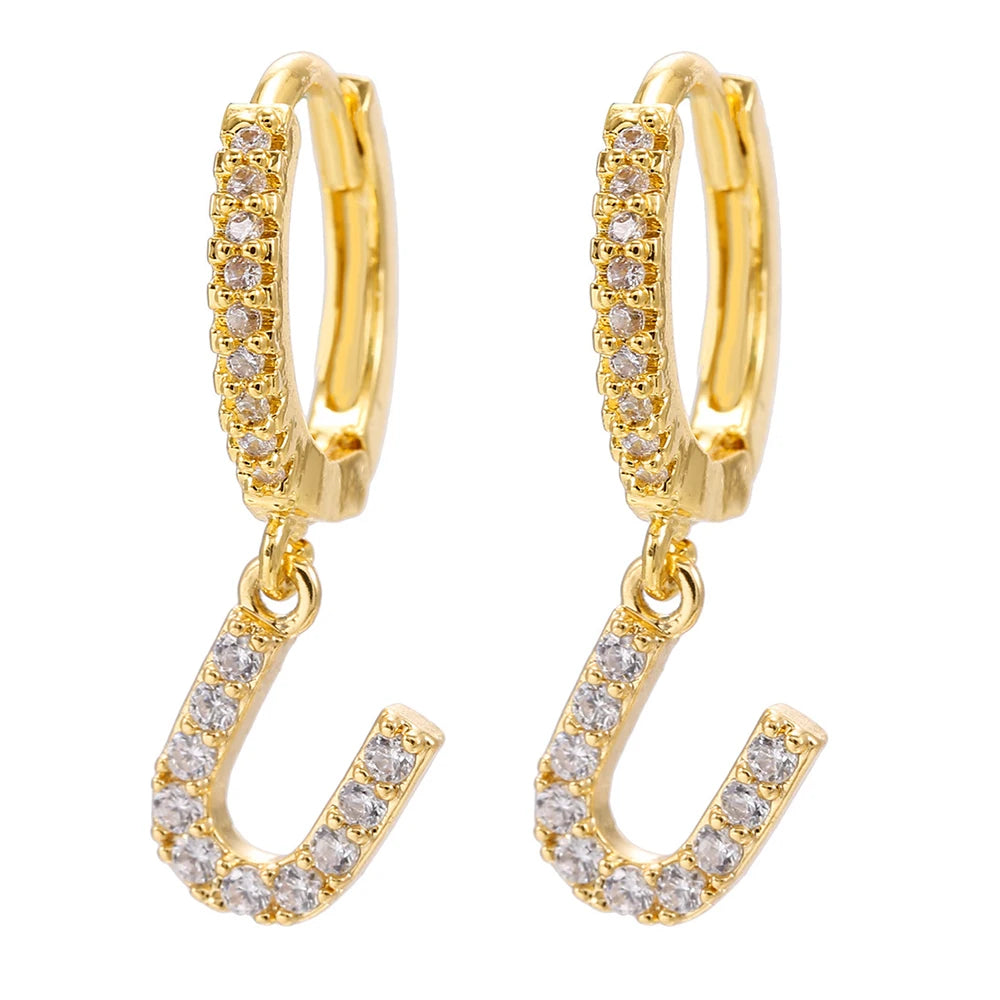 26 lettres anglaises cubique Zircon oreille Piercing boucle d'oreille cuivre initiale oreille cercle boucles d'oreilles pour femmes fille été bijoux