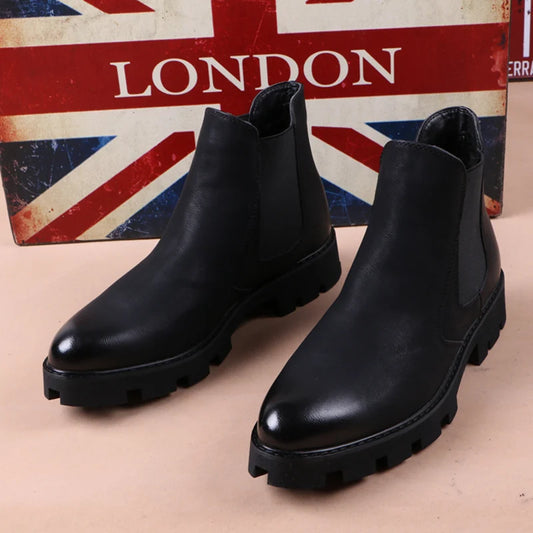 Hommes décontracté bureau d'affaires robe formelle chelsea bottes plate-forme chaussures en cuir véritable botte noir cheville botas hombre chaussure