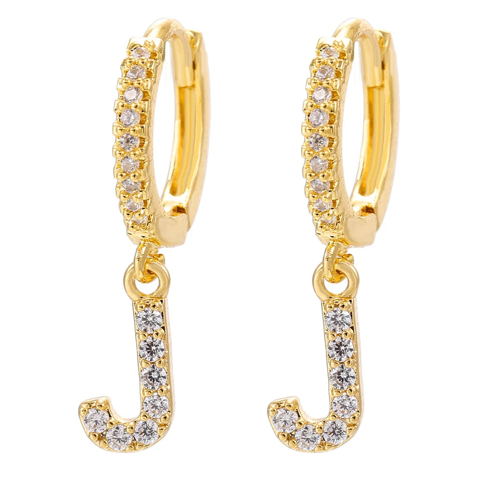 26 lettres anglaises cubique Zircon oreille Piercing boucle d'oreille cuivre initiale oreille cercle boucles d'oreilles pour femmes fille été bijoux