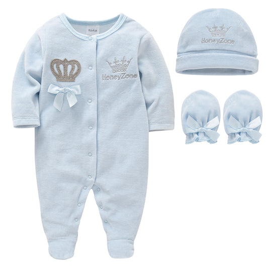 Honeyzone Pyjama Bebe printemps automne bébé garçon vêtements ensemble couronne bleue imprimé combinaison à manches longues nouveau-né barboteuse sommeil 0 à 12 mois