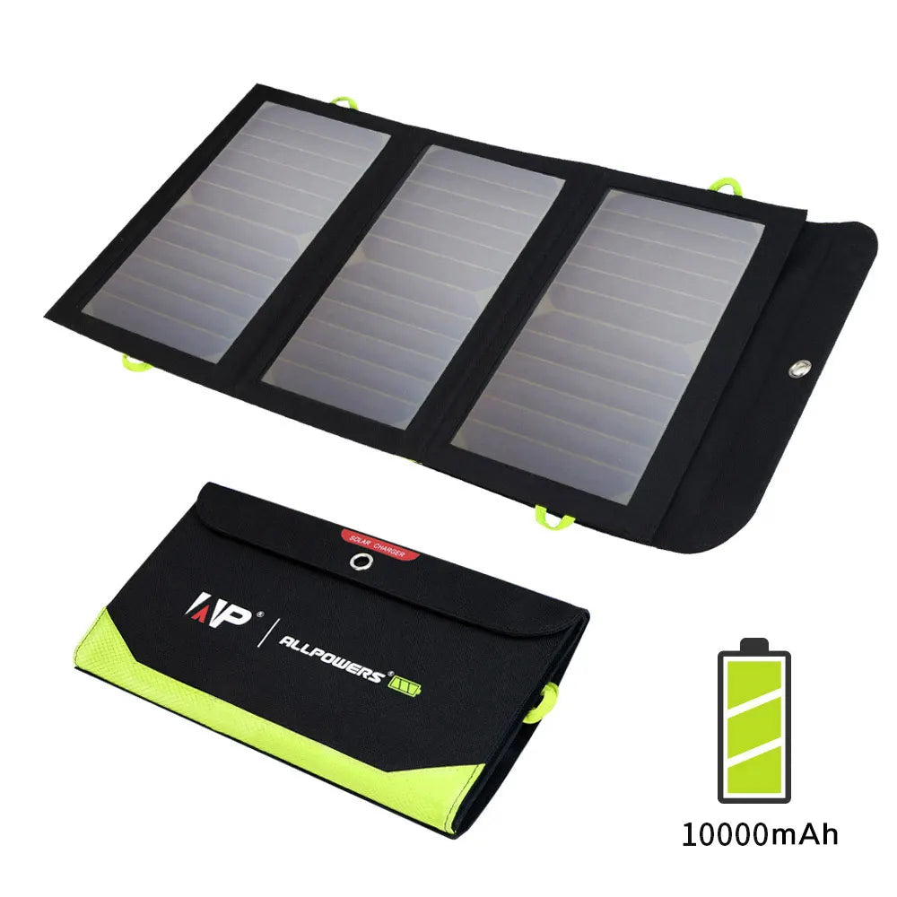 ALLPOWERS-Panneau Solaire Flexible Pliable, 5V 18V, Chargeur de Batterie à Haute Efficacité, 21W, Chargeur de Téléphone pour iPhone de Voyage