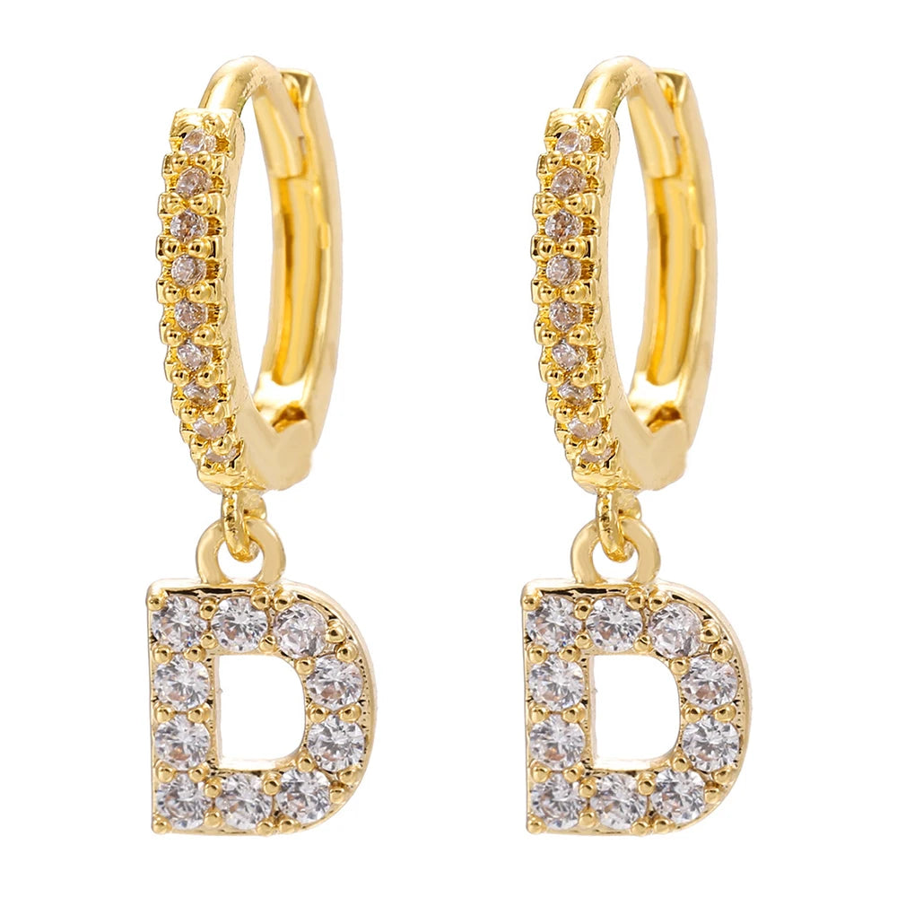 26 lettres anglaises cubique Zircon oreille Piercing boucle d'oreille cuivre initiale oreille cercle boucles d'oreilles pour femmes fille été bijoux