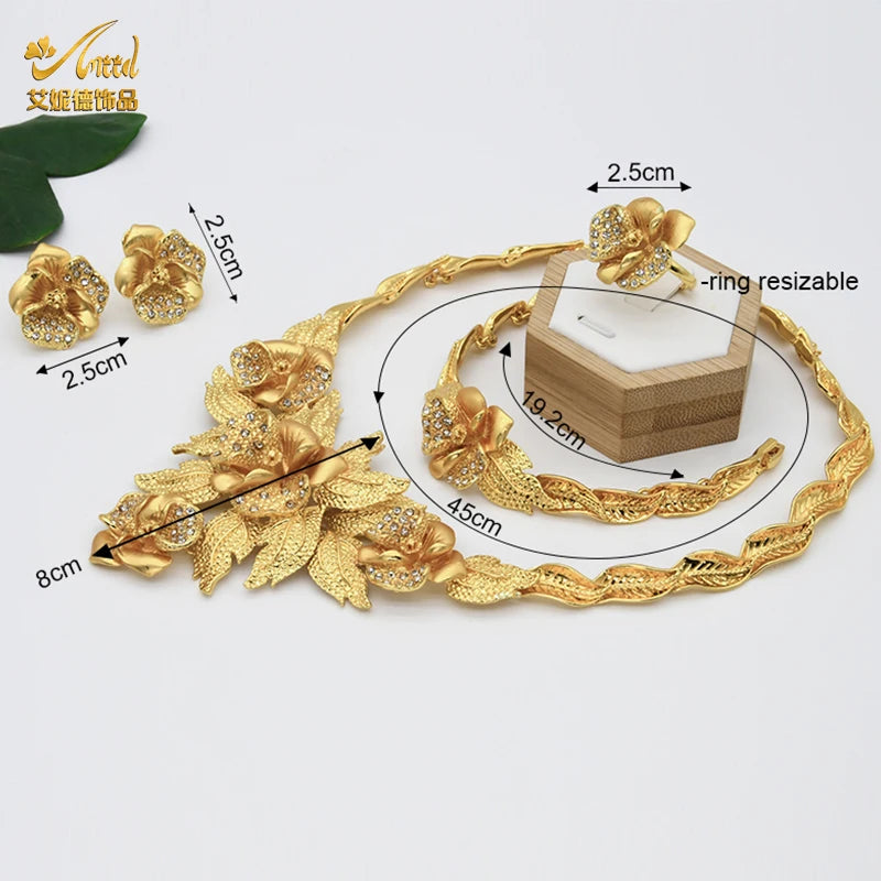 ANIID-Ensembles de bijoux africains pour femmes, boucles d'oreilles fleur, collier ras du cou, bracelet, hawaïen, indien, Dubaï, bijoux dorés, accessoires
