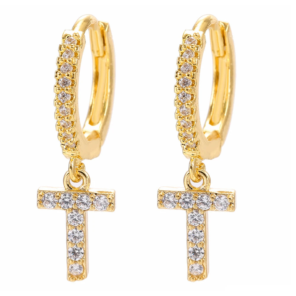 26 lettres anglaises cubique Zircon oreille Piercing boucle d'oreille cuivre initiale oreille cercle boucles d'oreilles pour femmes fille été bijoux