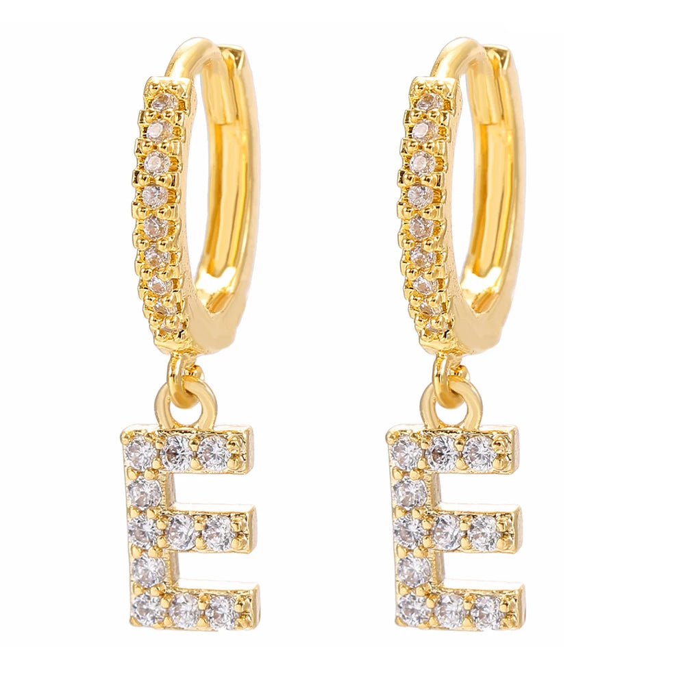 26 lettres anglaises cubique Zircon oreille Piercing boucle d'oreille cuivre initiale oreille cercle boucles d'oreilles pour femmes fille été bijoux