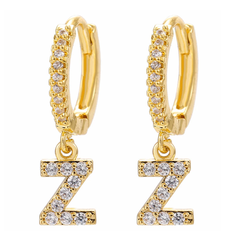 26 lettres anglaises cubique Zircon oreille Piercing boucle d'oreille cuivre initiale oreille cercle boucles d'oreilles pour femmes fille été bijoux