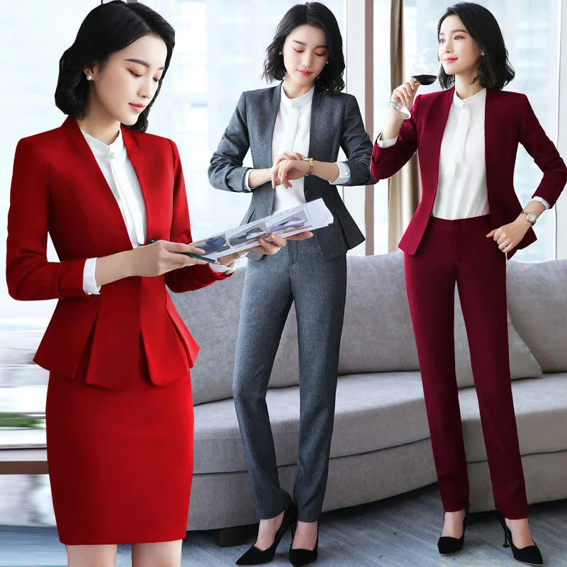 Top Grade  and Winter New Professional Temperament Double Breasted Irregular Formal Business Women'S Suits