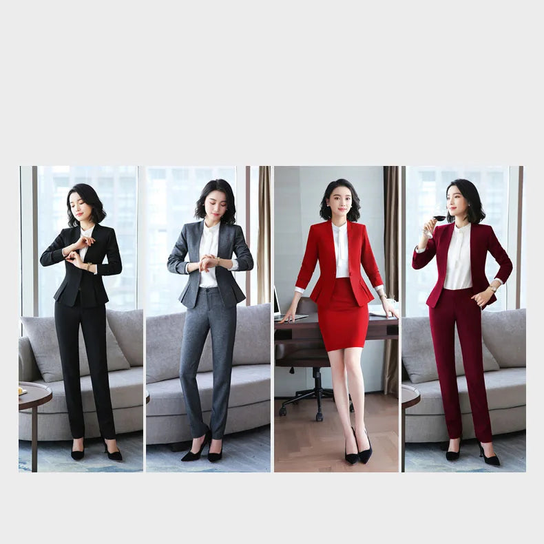 Top Grade  and Winter New Professional Temperament Double Breasted Irregular Formal Business Women'S Suits