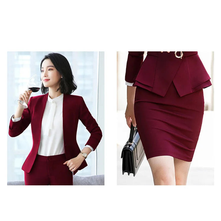 Top Grade  and Winter New Professional Temperament Double Breasted Irregular Formal Business Women'S Suits