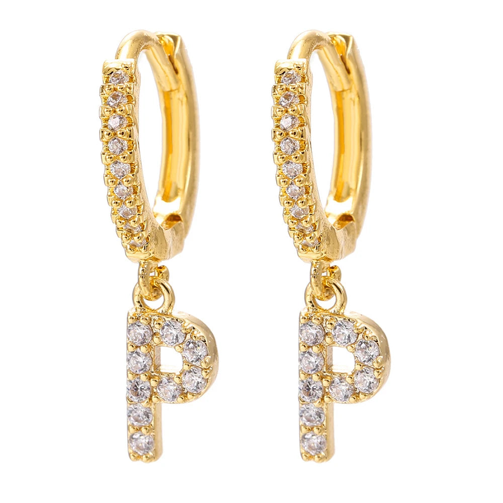 26 lettres anglaises cubique Zircon oreille Piercing boucle d'oreille cuivre initiale oreille cercle boucles d'oreilles pour femmes fille été bijoux