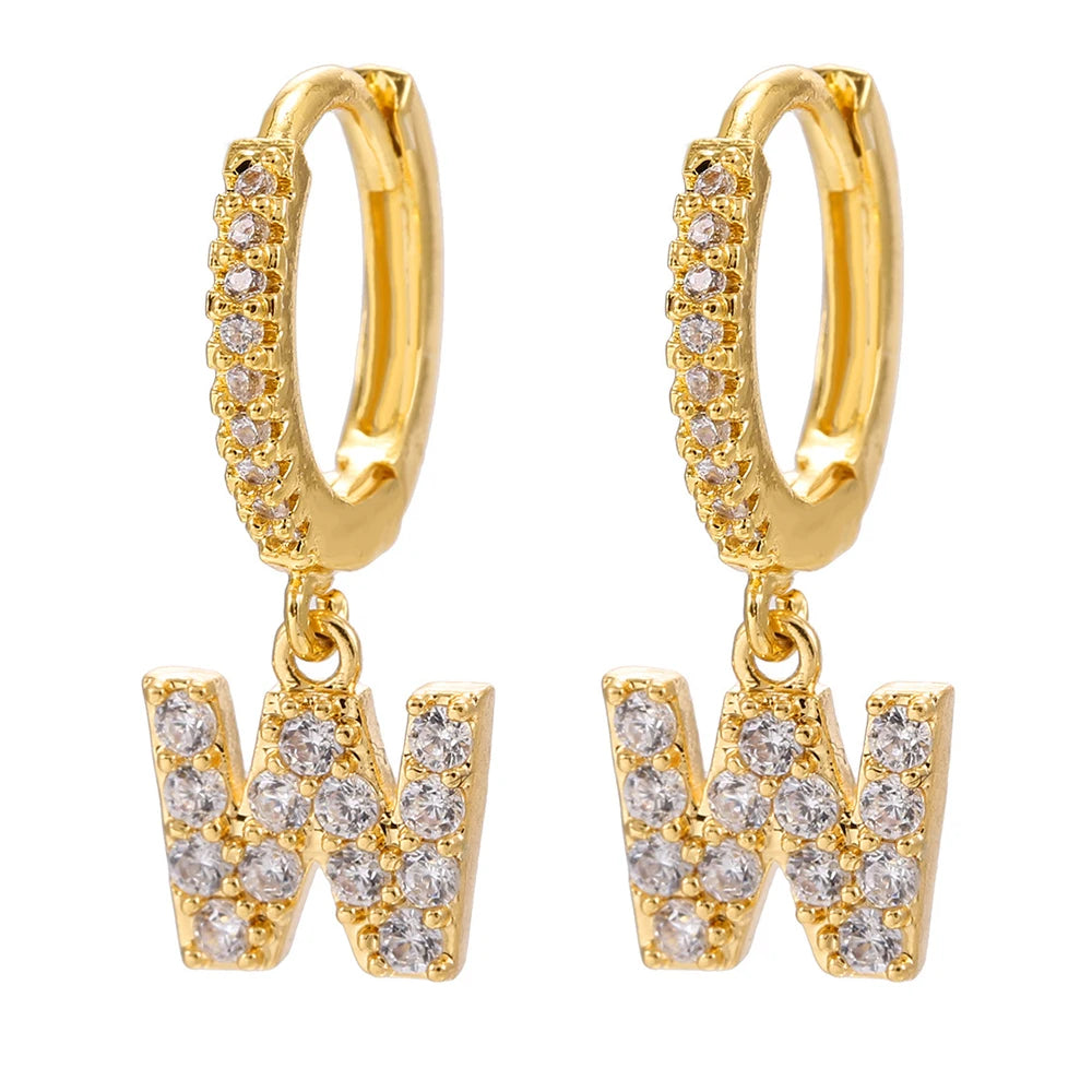 26 lettres anglaises cubique Zircon oreille Piercing boucle d'oreille cuivre initiale oreille cercle boucles d'oreilles pour femmes fille été bijoux