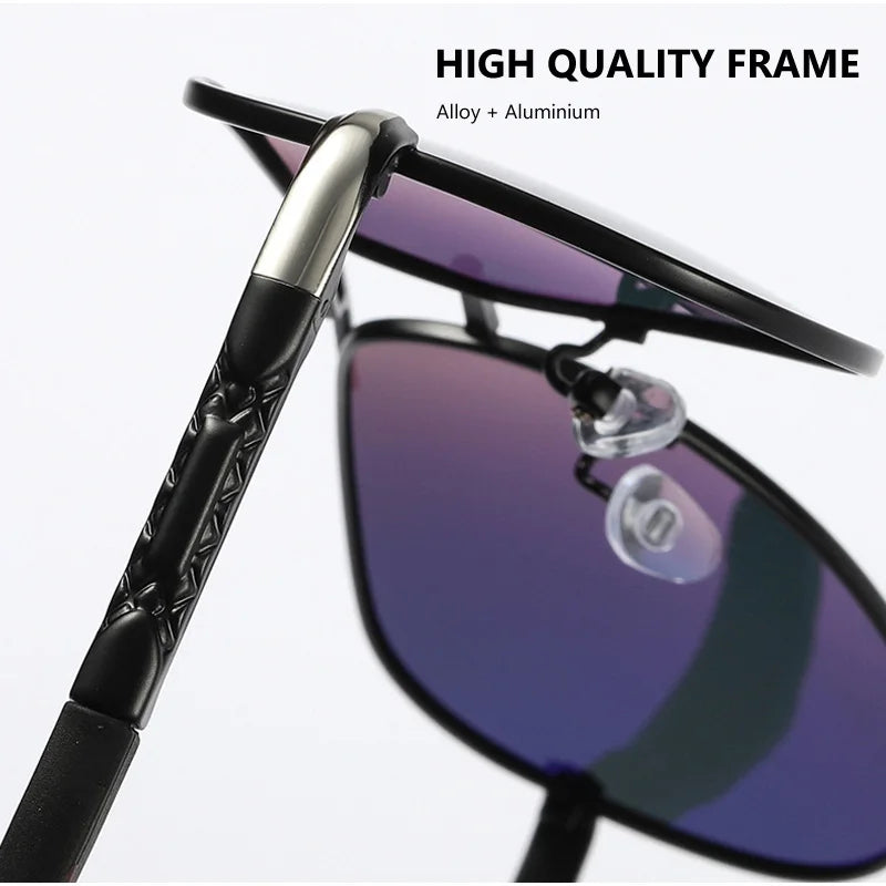 AOWEAR Aviation luxe lunettes de soleil hommes polarisées surdimensionné conduite miroir lunettes mâle marque concepteur rétro lunettes avec étui