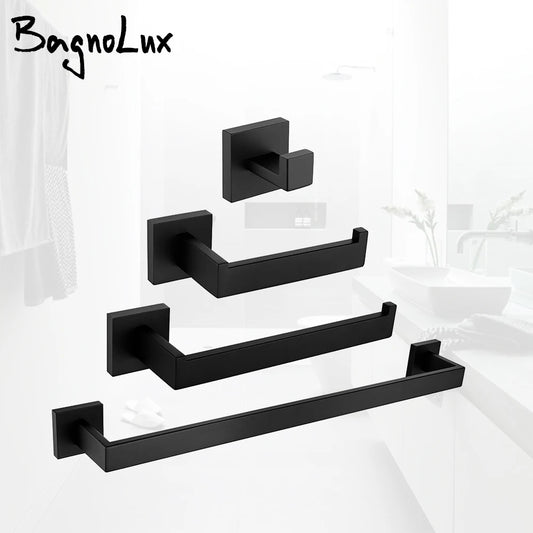 BagnoLux – beau crochet mural en acier inoxydable, accessoires de salle de bain, barre à serviettes, noir chromé