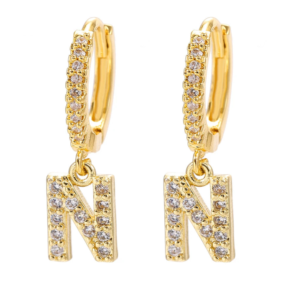26 lettres anglaises cubique Zircon oreille Piercing boucle d'oreille cuivre initiale oreille cercle boucles d'oreilles pour femmes fille été bijoux
