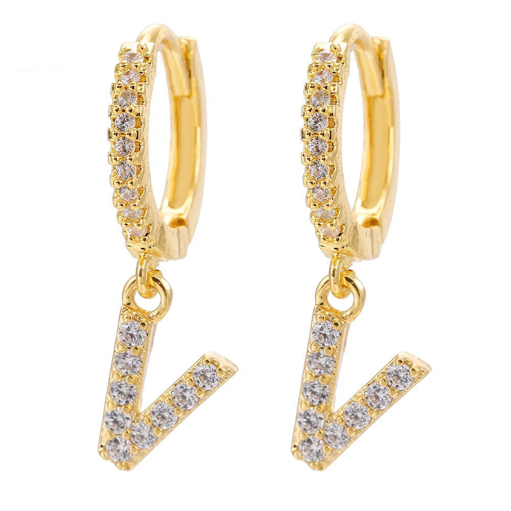 26 lettres anglaises cubique Zircon oreille Piercing boucle d'oreille cuivre initiale oreille cercle boucles d'oreilles pour femmes fille été bijoux