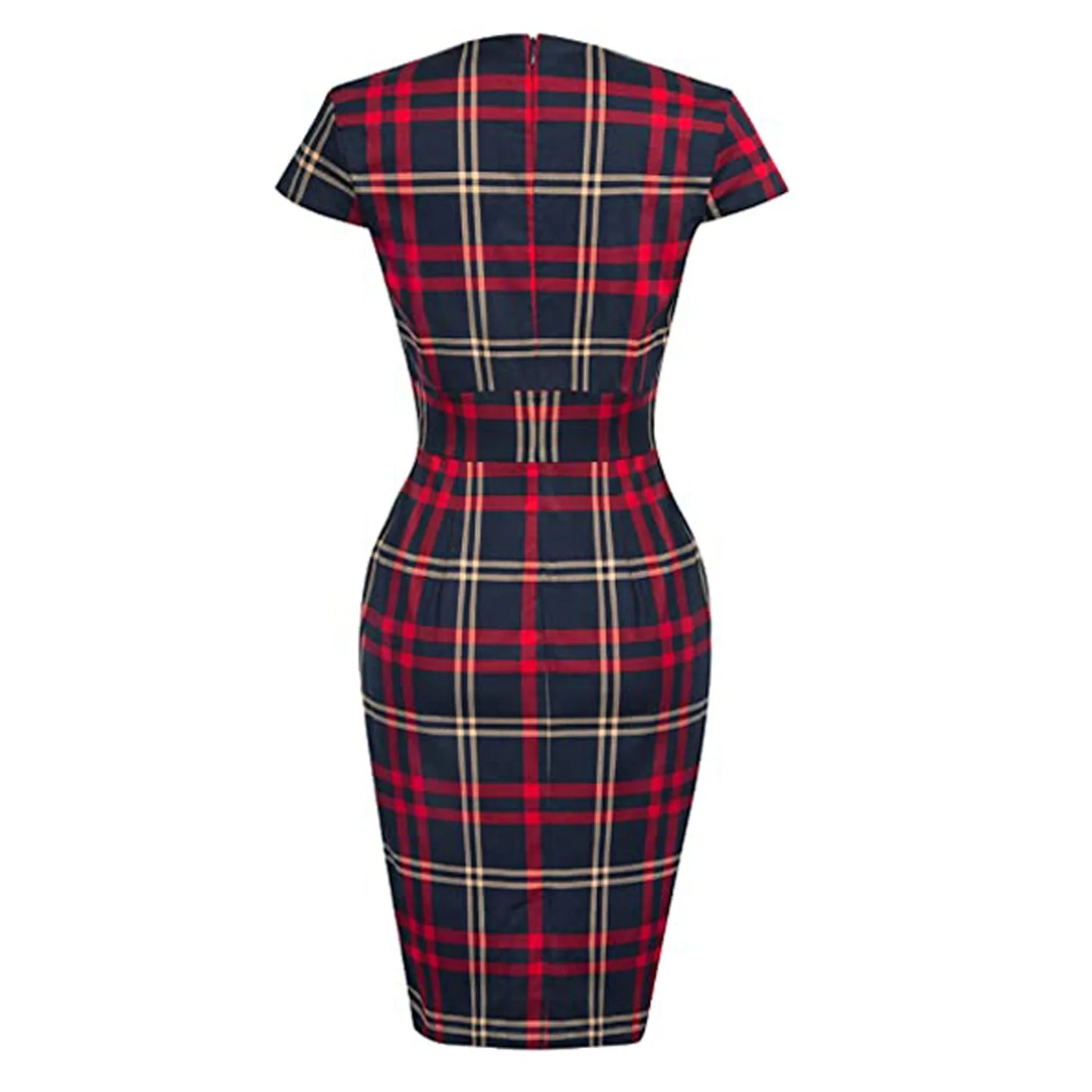 Une pièce rétro bureau moulante femmes robe fourreau porter au travail affaires robes Plaid imprimé angleterre Style 60s robes de pansement