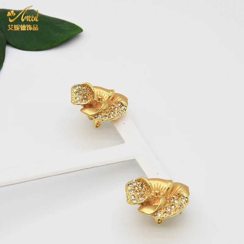 ANIID-Ensembles de bijoux africains pour femmes, boucles d'oreilles fleur, collier ras du cou, bracelet, hawaïen, indien, Dubaï, bijoux dorés, accessoires