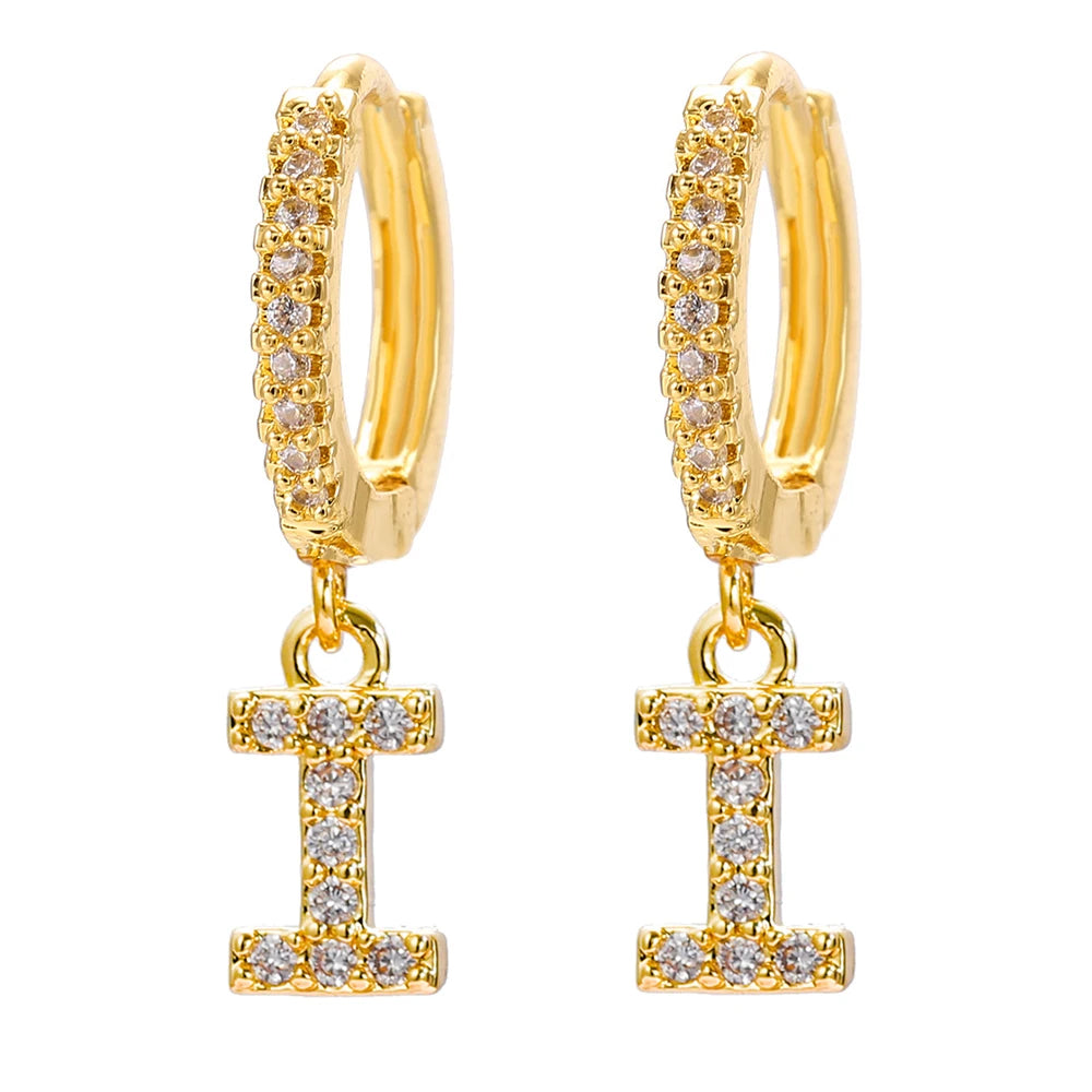 26 lettres anglaises cubique Zircon oreille Piercing boucle d'oreille cuivre initiale oreille cercle boucles d'oreilles pour femmes fille été bijoux
