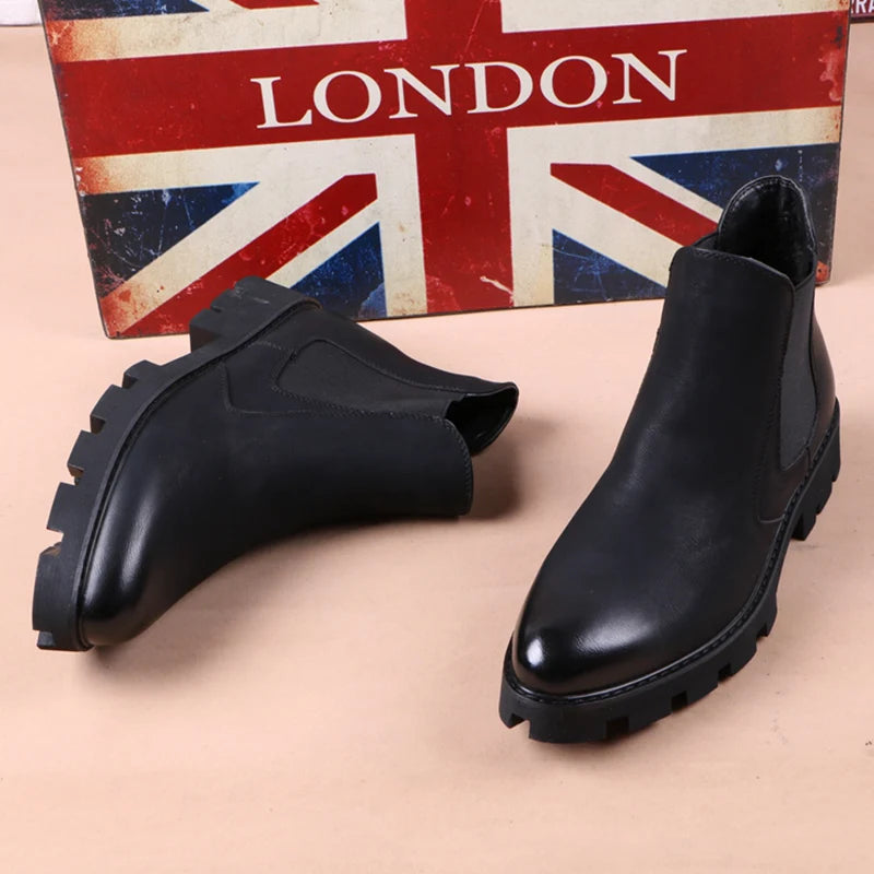 Hommes décontracté bureau d'affaires robe formelle chelsea bottes plate-forme chaussures en cuir véritable botte noir cheville botas hombre chaussure