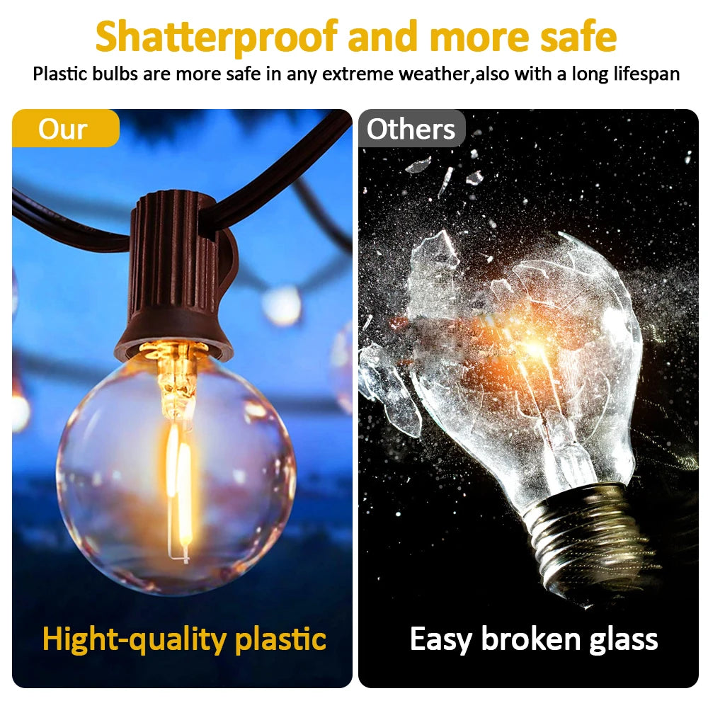 12M 30 LEDS G40 guirlandes solaires lumières de Patio extérieur solaire et alimenté par USB étanche Globe suspendus lumières avec incassable