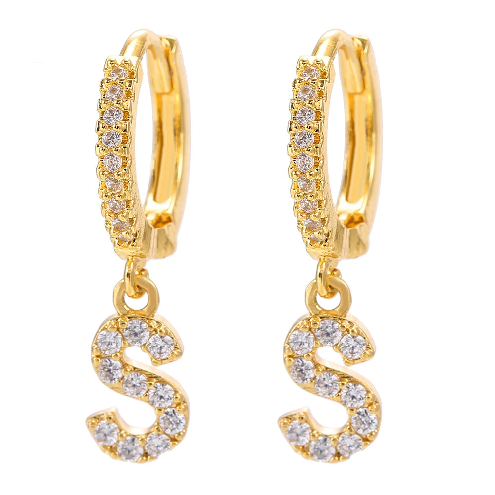 26 lettres anglaises cubique Zircon oreille Piercing boucle d'oreille cuivre initiale oreille cercle boucles d'oreilles pour femmes fille été bijoux