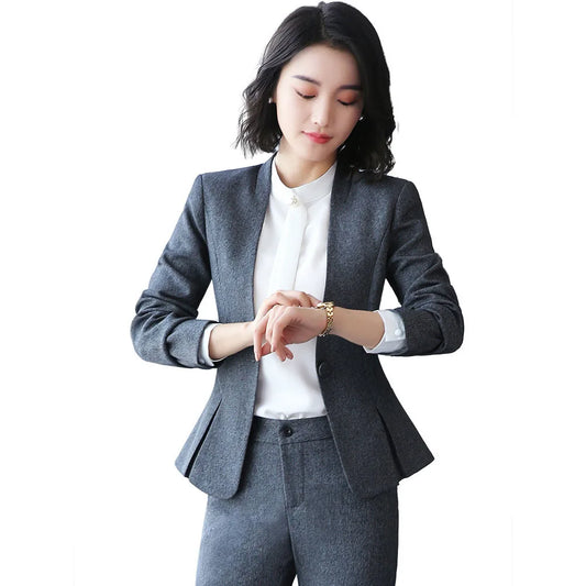 Top Grade  and Winter New Professional Temperament Double Breasted Irregular Formal Business Women'S Suits