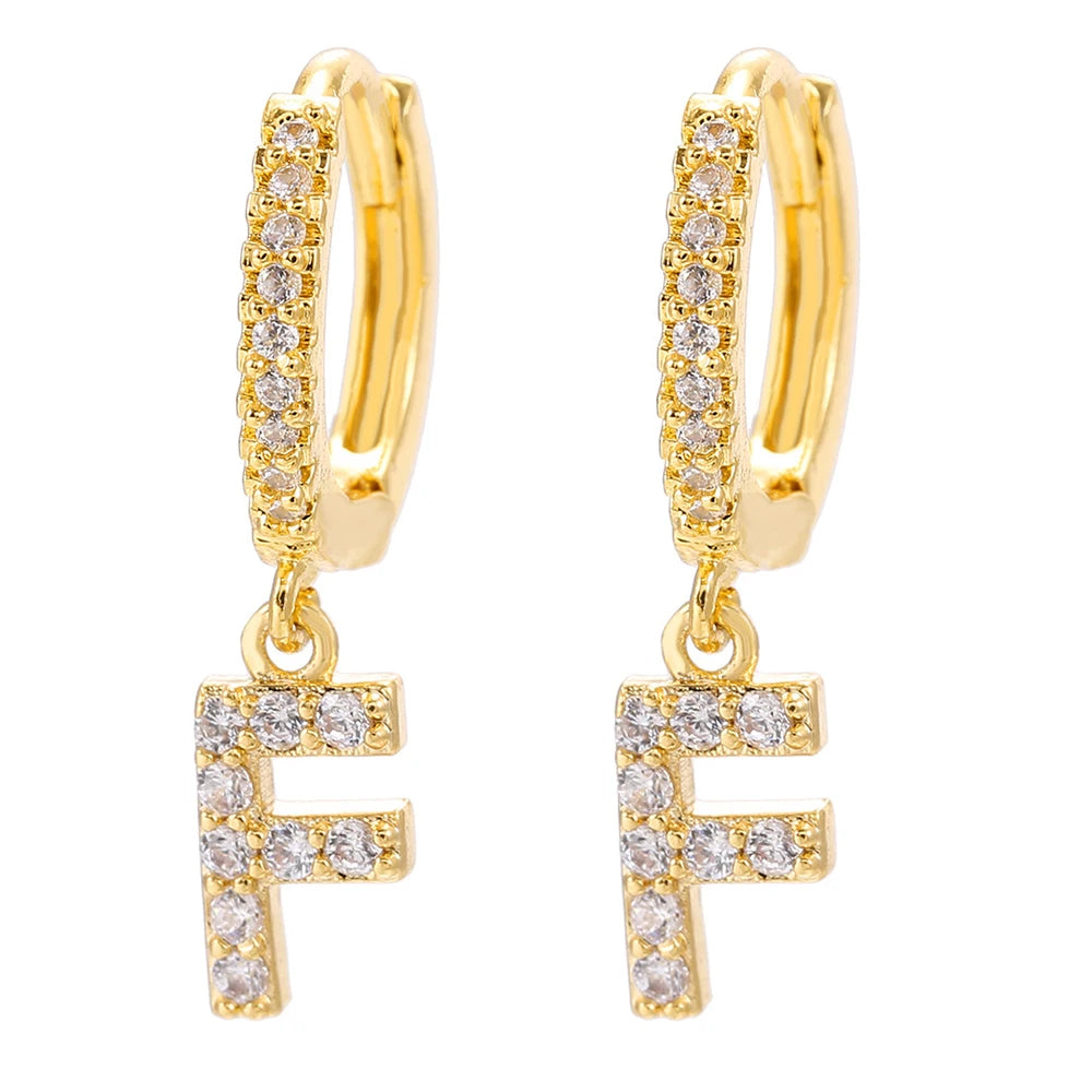 26 lettres anglaises cubique Zircon oreille Piercing boucle d'oreille cuivre initiale oreille cercle boucles d'oreilles pour femmes fille été bijoux