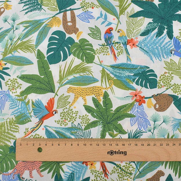 Tissu en coton sergé imprimé de dessin animé jungle, bricolage couture matelassage maison Textiles matériel pour bébé et enfants literie, chemise, robe