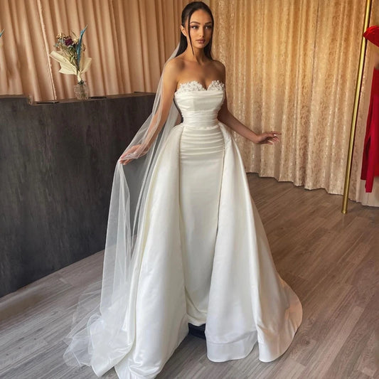 Eightree-Robe de Mariée Blanche Sexy en Dentelle avec Traîne Amovible, Sirène, Satin, Soirée de Mariage, Tout Personnalisé