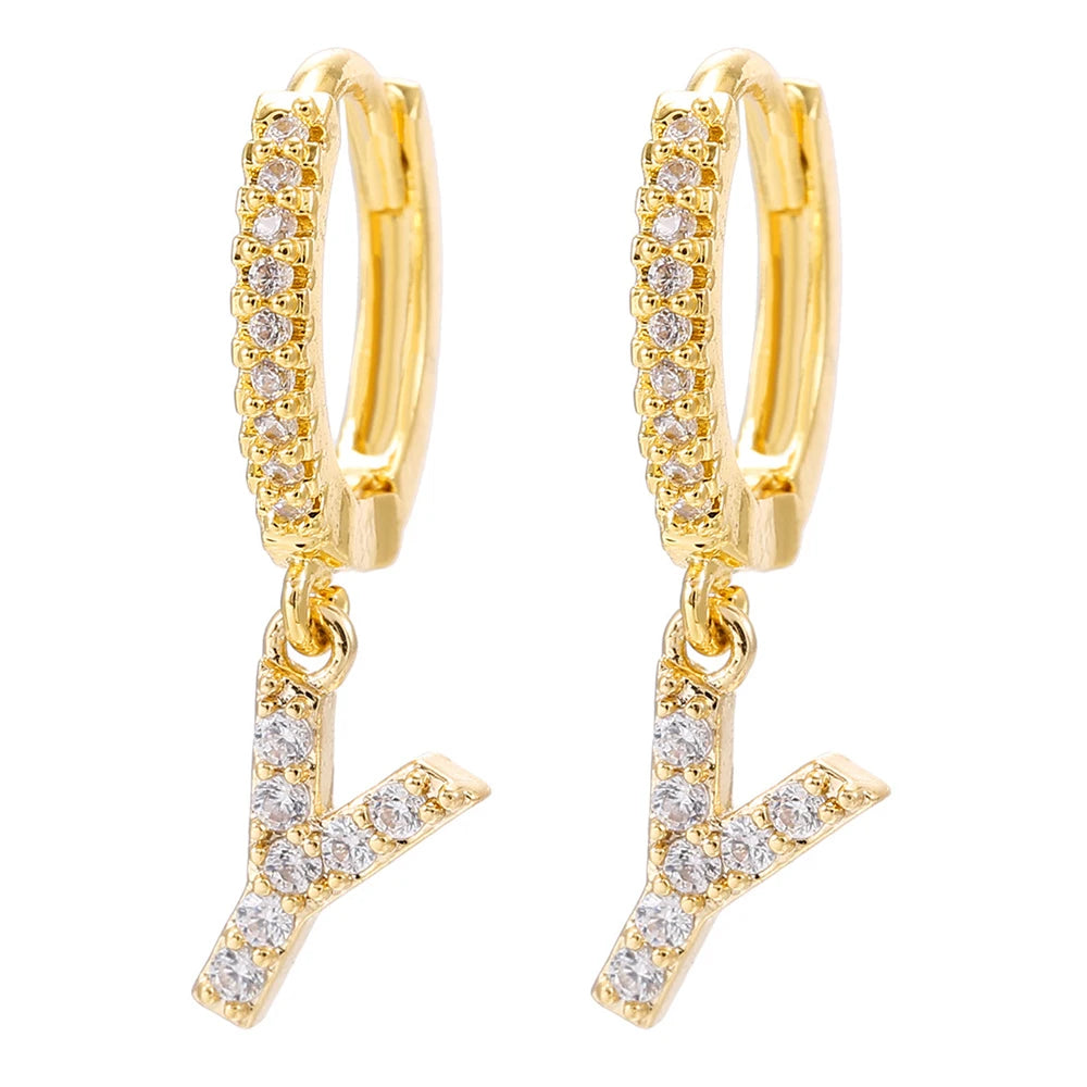 26 lettres anglaises cubique Zircon oreille Piercing boucle d'oreille cuivre initiale oreille cercle boucles d'oreilles pour femmes fille été bijoux
