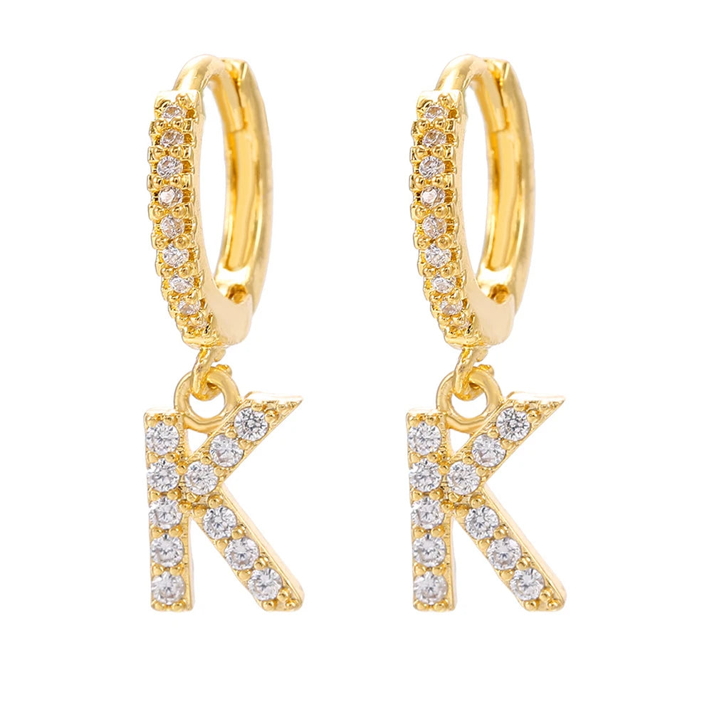 26 lettres anglaises cubique Zircon oreille Piercing boucle d'oreille cuivre initiale oreille cercle boucles d'oreilles pour femmes fille été bijoux