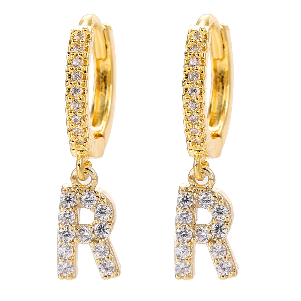 26 lettres anglaises cubique Zircon oreille Piercing boucle d'oreille cuivre initiale oreille cercle boucles d'oreilles pour femmes fille été bijoux