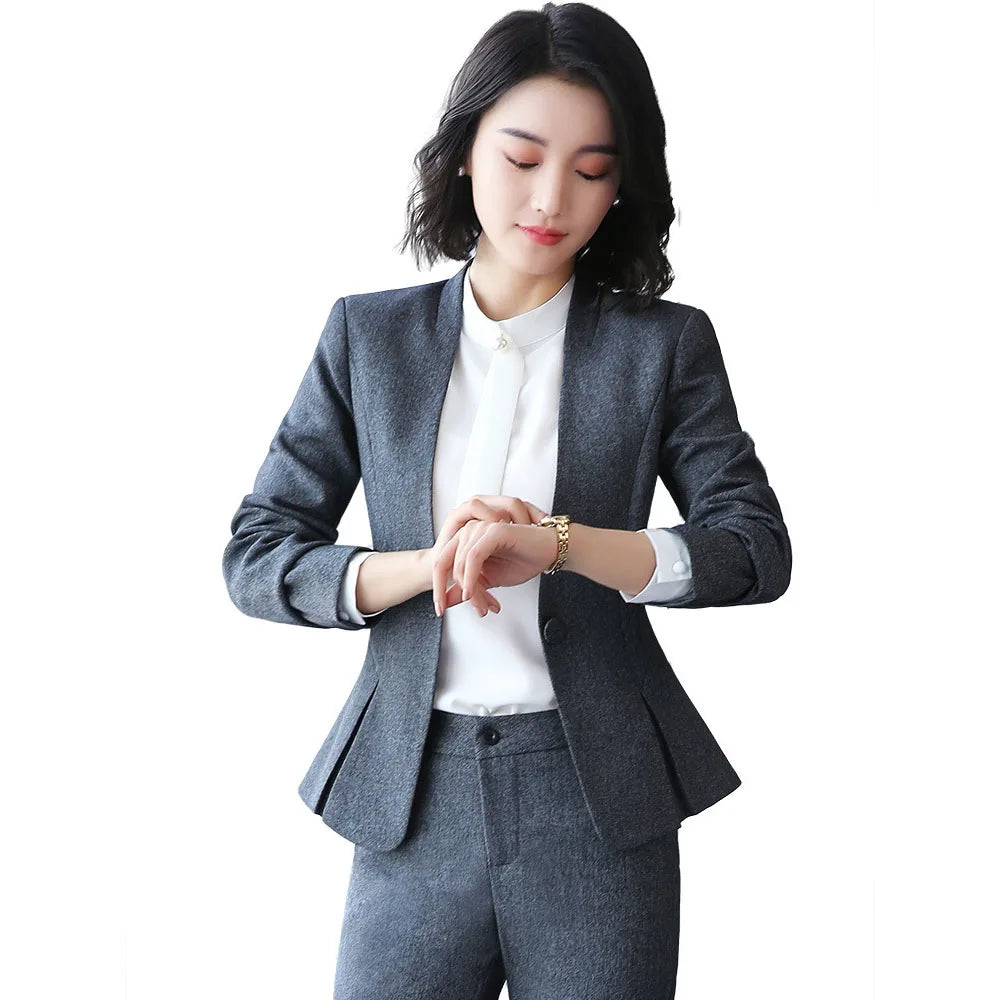 Top Grade  and Winter New Professional Temperament Double Breasted Irregular Formal Business Women'S Suits
