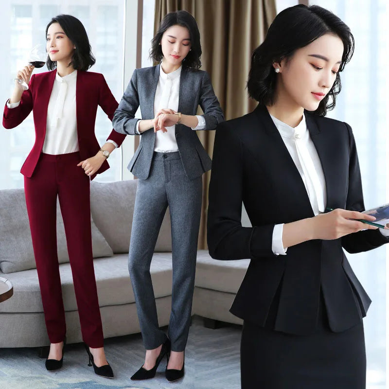 Top Grade  and Winter New Professional Temperament Double Breasted Irregular Formal Business Women'S Suits