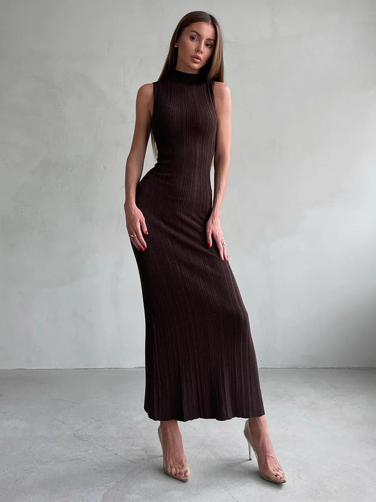 Tossy-Robe longue en fibre tricotée à col roulé pour femme, robe maxi femme, mince, élégante, mode, automne, 2023