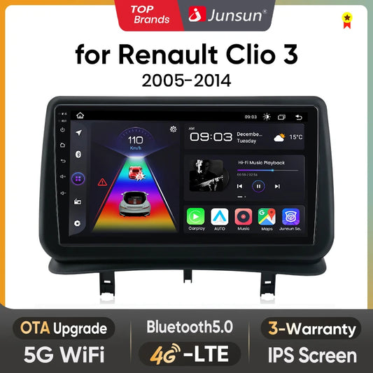 Junsun Android Autoradio Autoradio pour Renault Clio 3 2005-2014 systèmes intelligents de voiture pour Apple sans fil Carplay Auto France