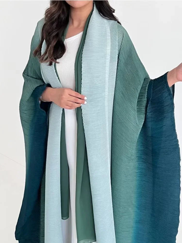 Veste caftan du moyen-orient pour femmes, manches chauve-souris, pull en laine tricoté ouvert, haut de gamme, dégradé de rides, robe longue musulmane